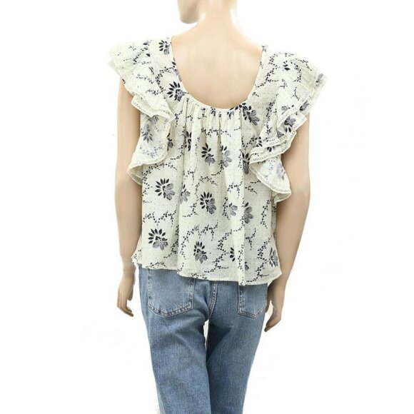 Sea New York Tatiana Ruffle Blouse Top Printed Lace Flutter Sleeve XS - Picture 3 of 4